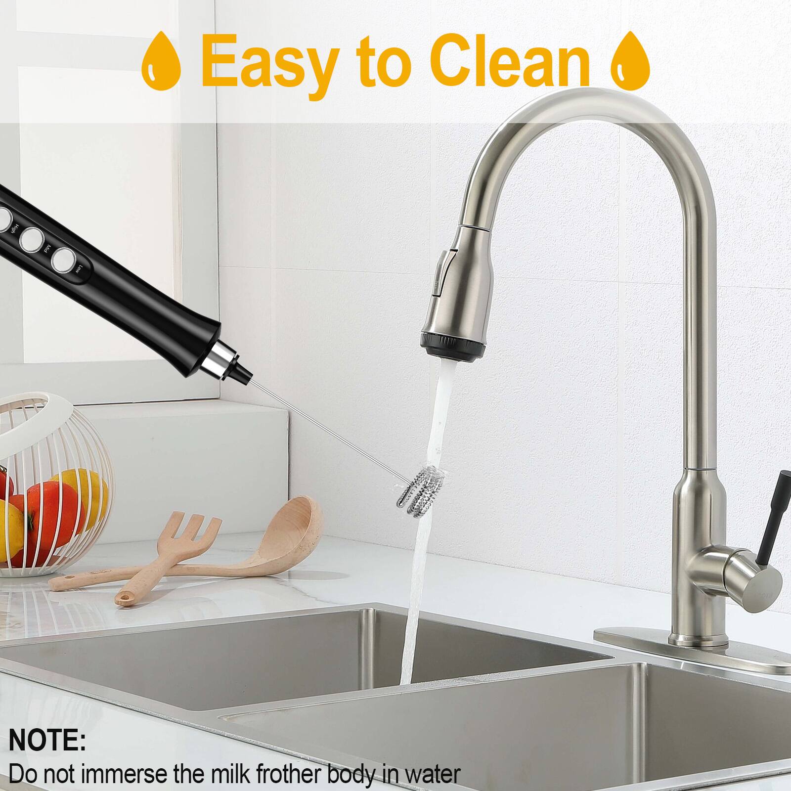 Easy to Clean

NOTE: Do not immerse the milk frother body in water