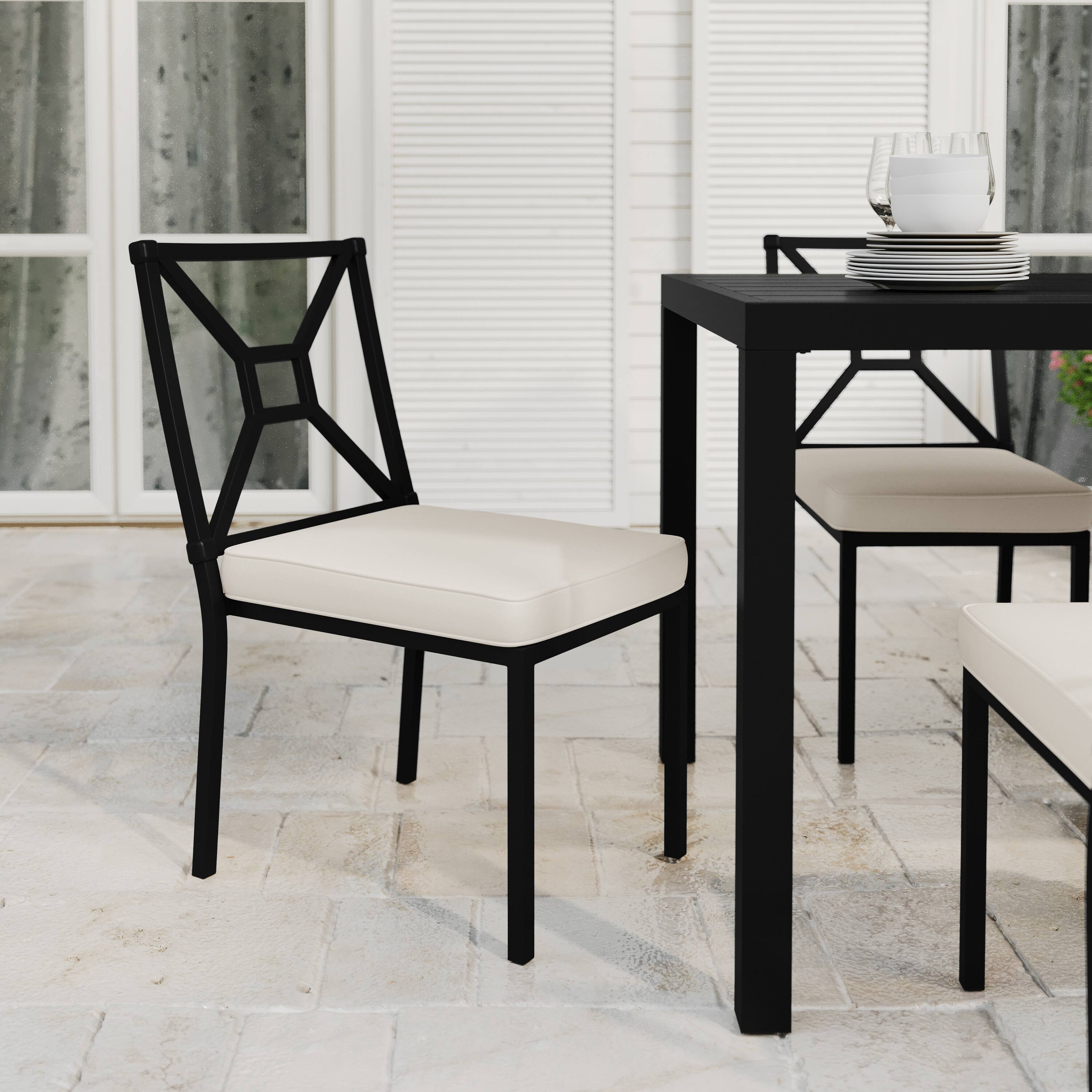 Alt View 5. Martha Stewart - Lily Pond 2PK All-Weather Steel Frame Stackable Patio Side Dining Chairs with Cushions - Cream Cushions/Black Frame.