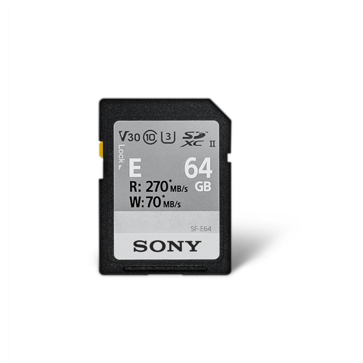 V30 10 3 3 SA XC II Lock Y E 64 R: 270 MB/s GB W: 70 MB/s SF-E64 SONY