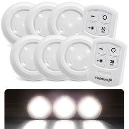 Fosmon - Wireless LED Puck Light with Remote Control (Battery Powered) - 6 Pack - White