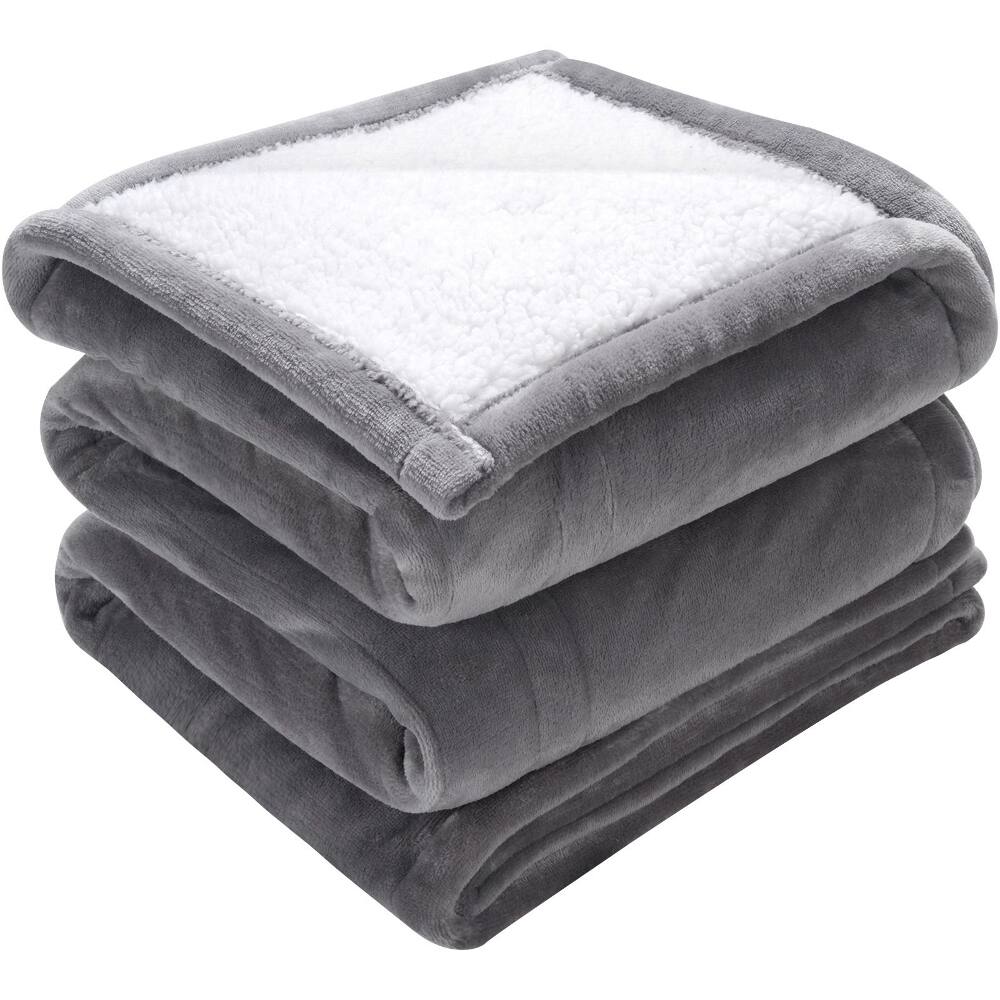 Alt View 4. Loheer - Loheer electric heated throw blanket, soft flannel and sherpa, fifty by sixty inches twin size in grey - Grey.
