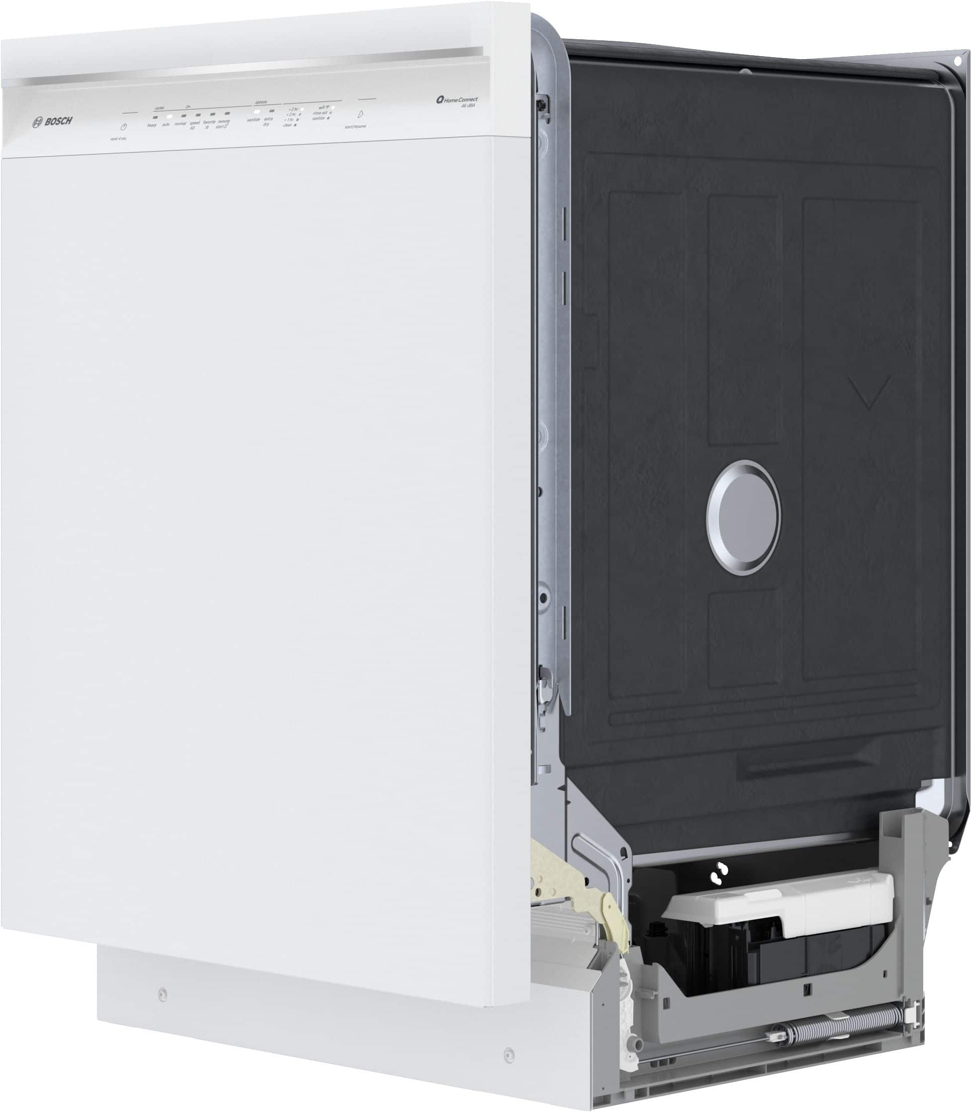 Angle. Bosch - 300 Series 24" Front Control Smart Built-In Stainless Steel Tub Dishwasher with 3rd Rack, 46 dBA - White.