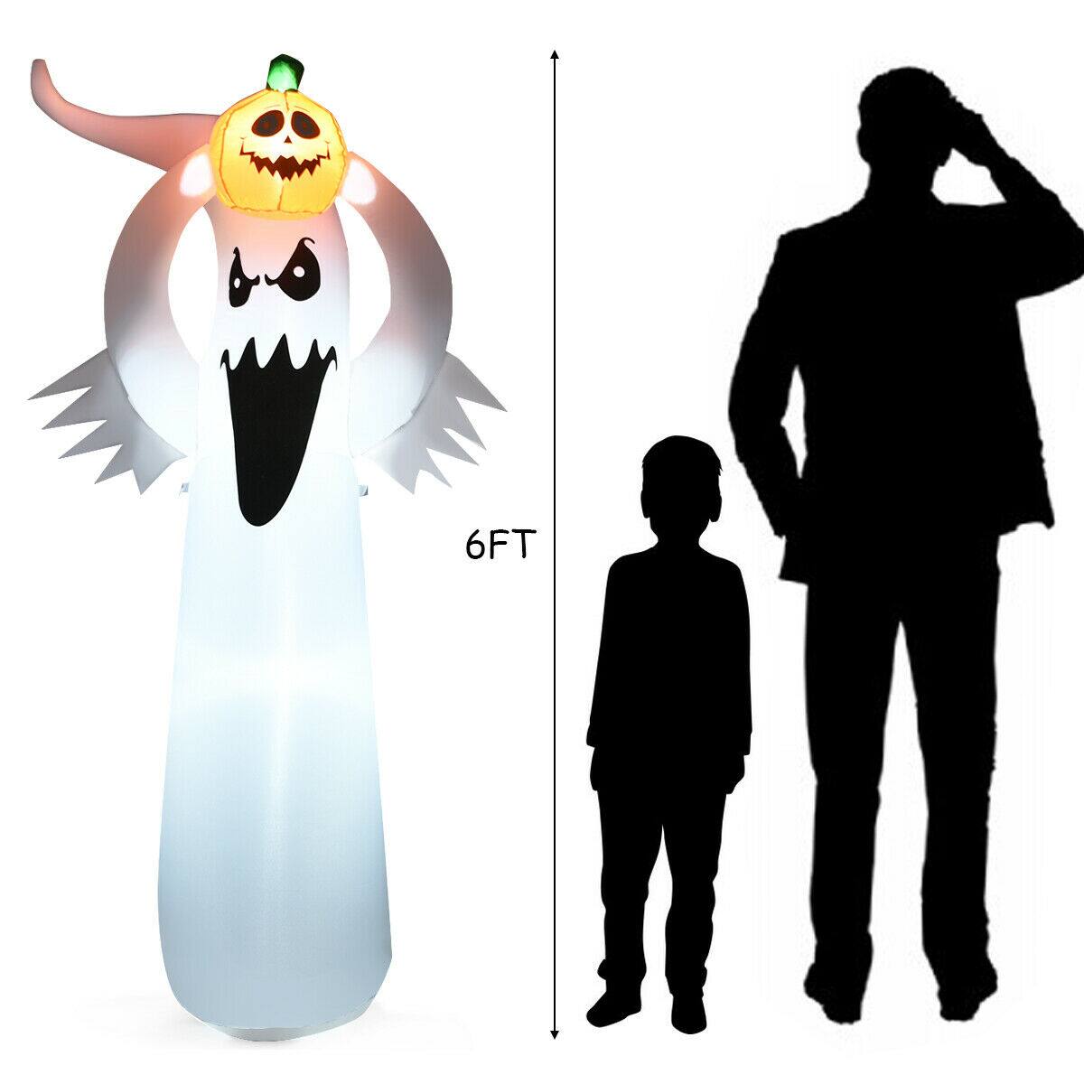 Costway 6FT Halloween Inflatable Blow Up Ghost w/ Pumpkin LED Lights