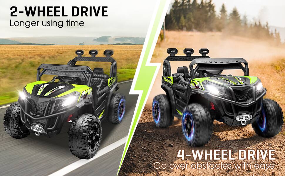 2-WHEEL DRIVE Longer using time

4-WHEEL DRIVE Go over obstacles with ease