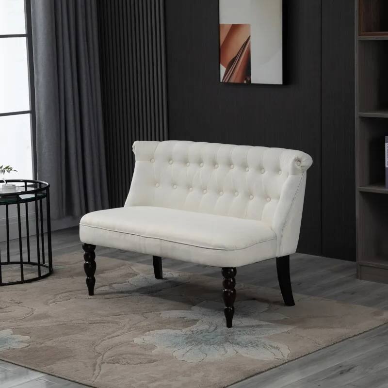 Angle. Hivvago - Scandinavian 2 Seater Button Tufted Loveseat Wooden Legs Cream White Linen - Gray.