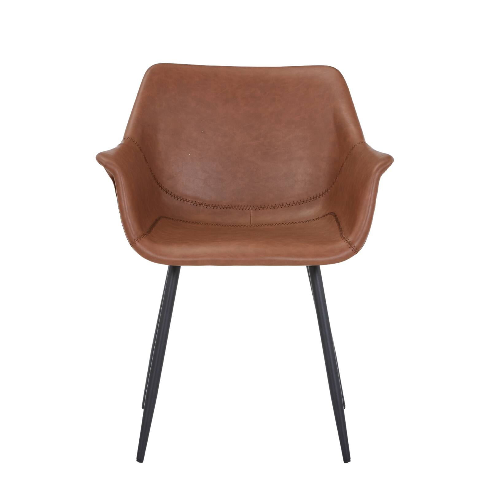 Alt View 6. LeisureMod - Markley Modern Distressed Leather Dining Chair with Iron Legs - Light Brown.