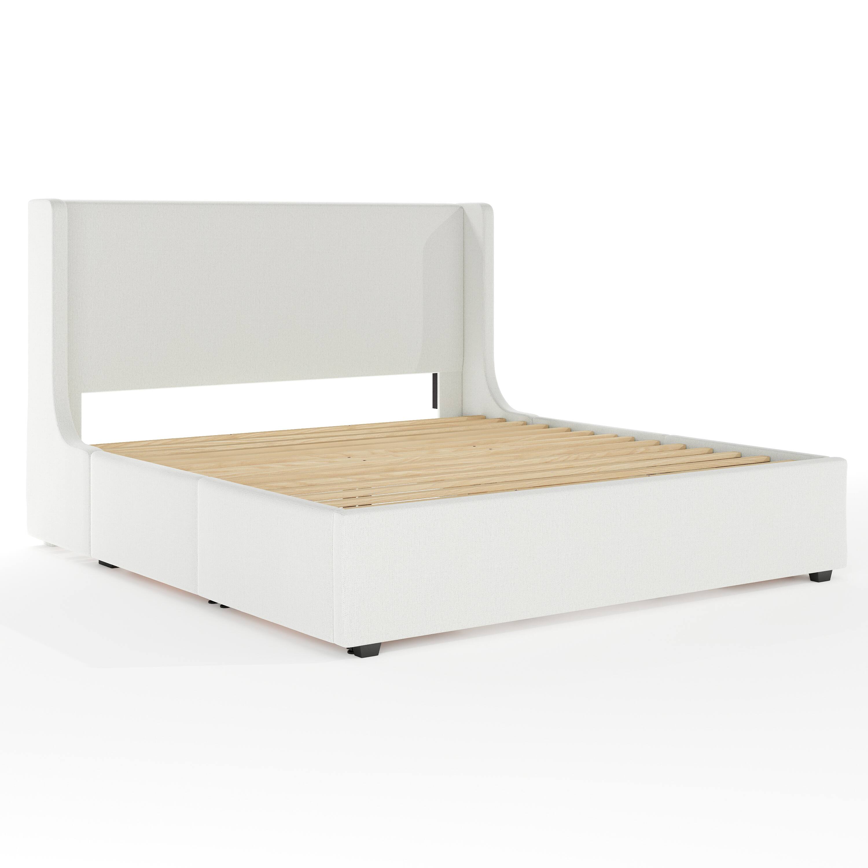 Alt View 1. Martha Stewart - Wingback Platform Storage Bed with 4 Side Storage Drawers - Off-White.