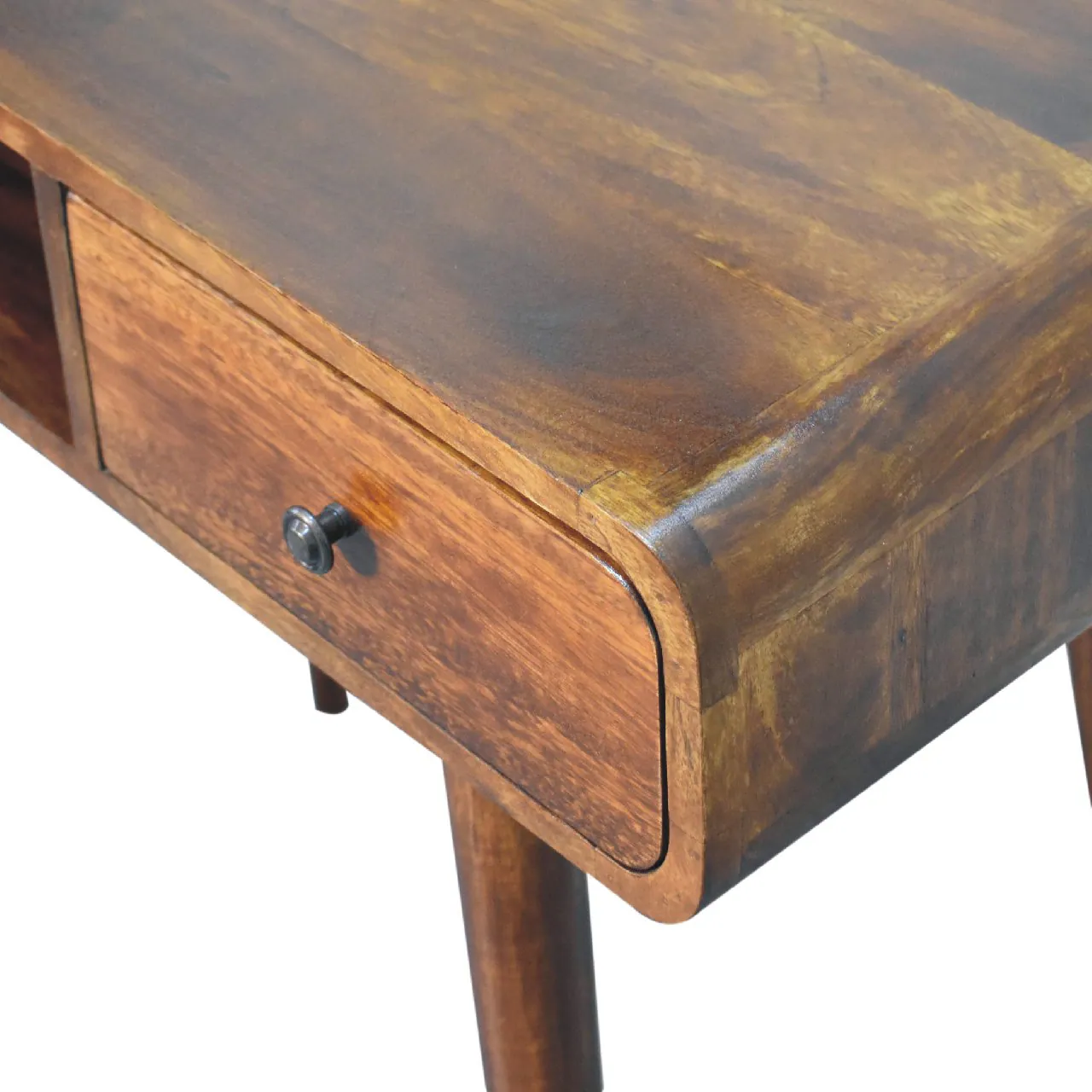 Alt View 2. Artisan Furniture - Artisan Furniture Solid Wood Curved Chestnut Writing Desk, 1 Drawer, 1 Shelf, Dark Brown - Dark Brown.