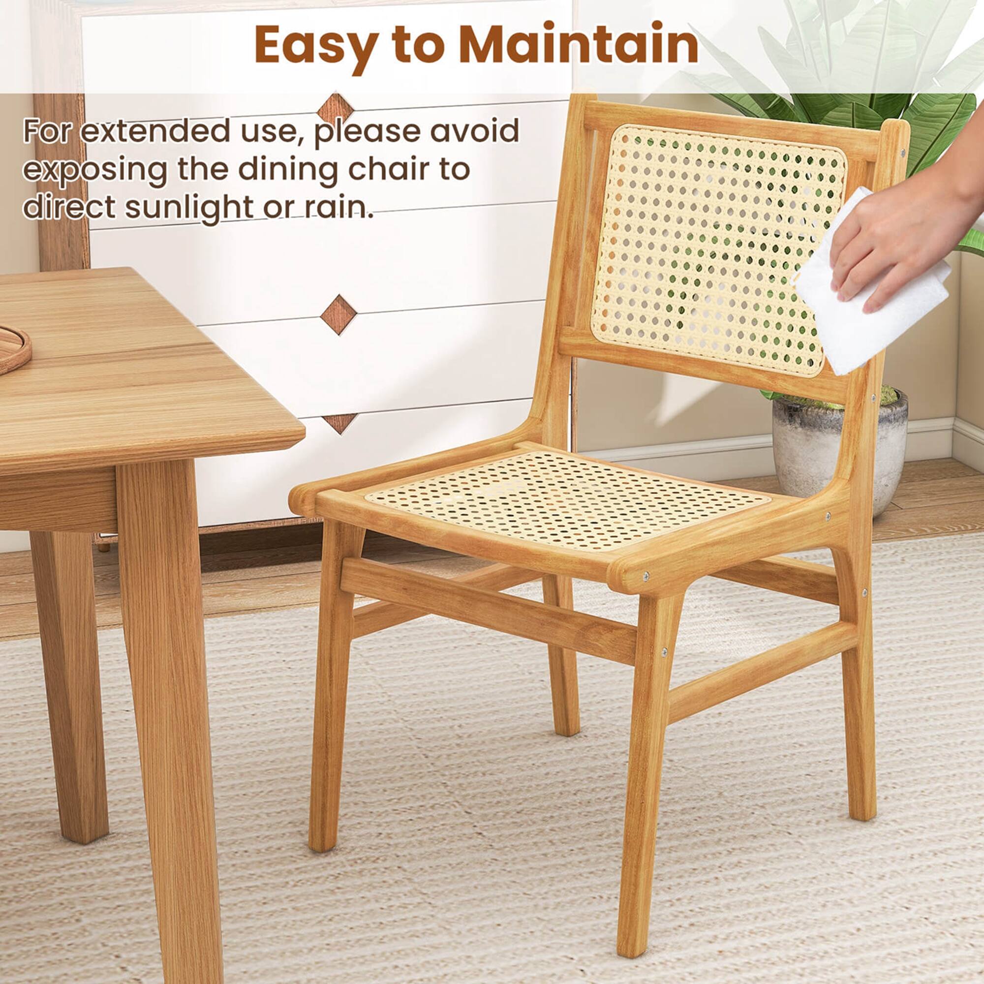 Easy to Maintain: For extended use, please avoid exposing the dining chair to direct sunlight or rain.