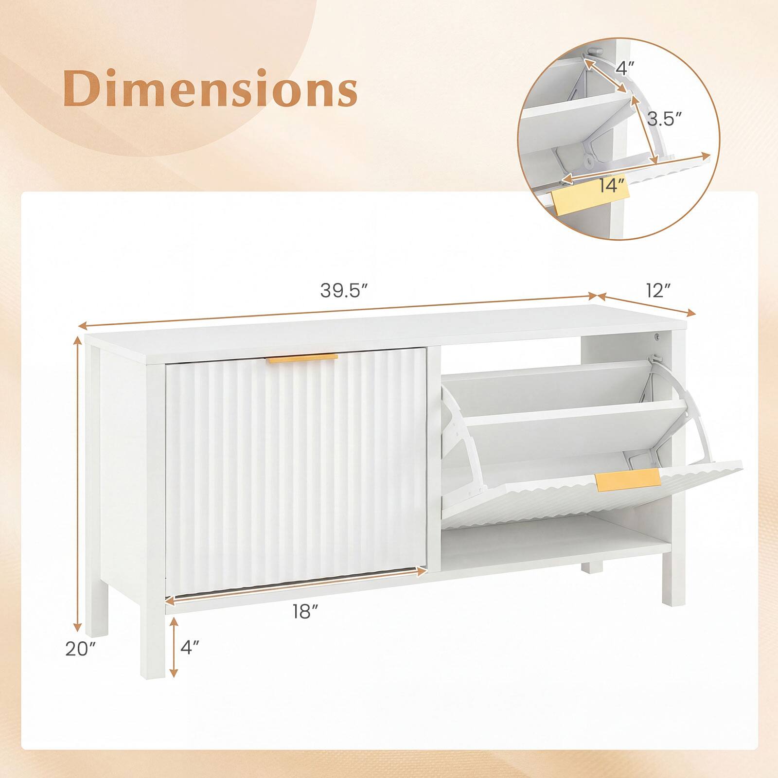 Dimensions: 4" x 3.5" x 14" x 39.5" x 12" x 18" x 20" x 4"