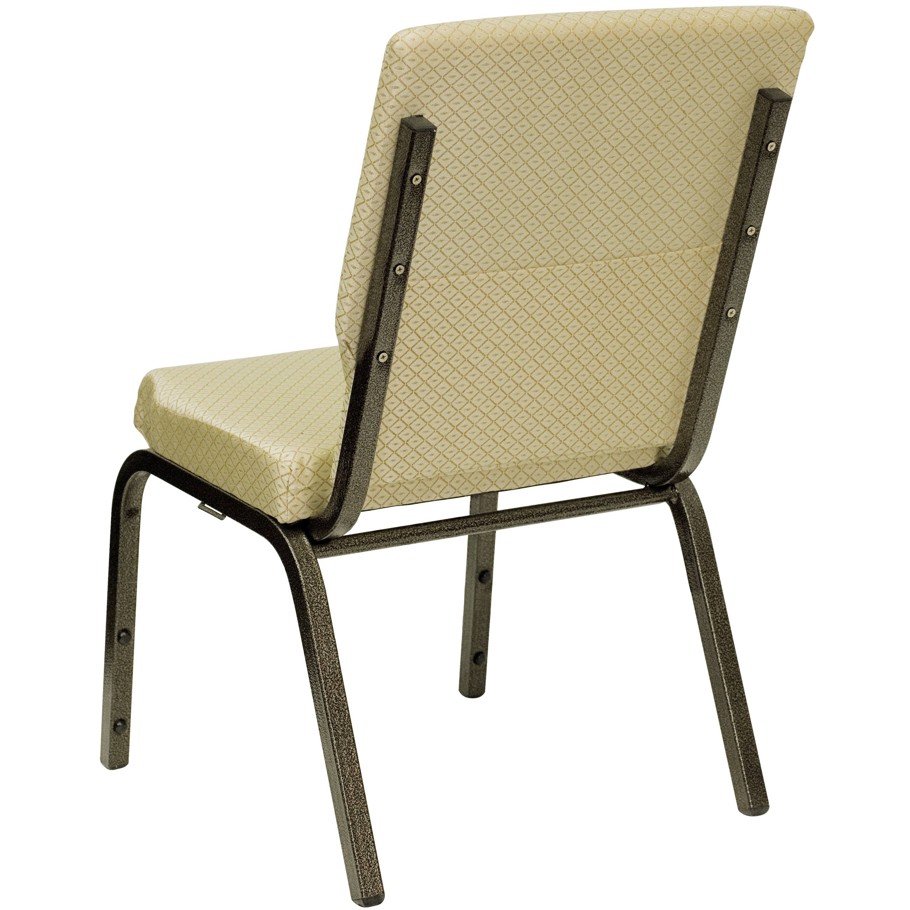 Alt View 3. Emma + Oliver - 4 Pack 18.5''W Stacking Church Chair - Beige Patterned Fabric/Gold Vein Frame.