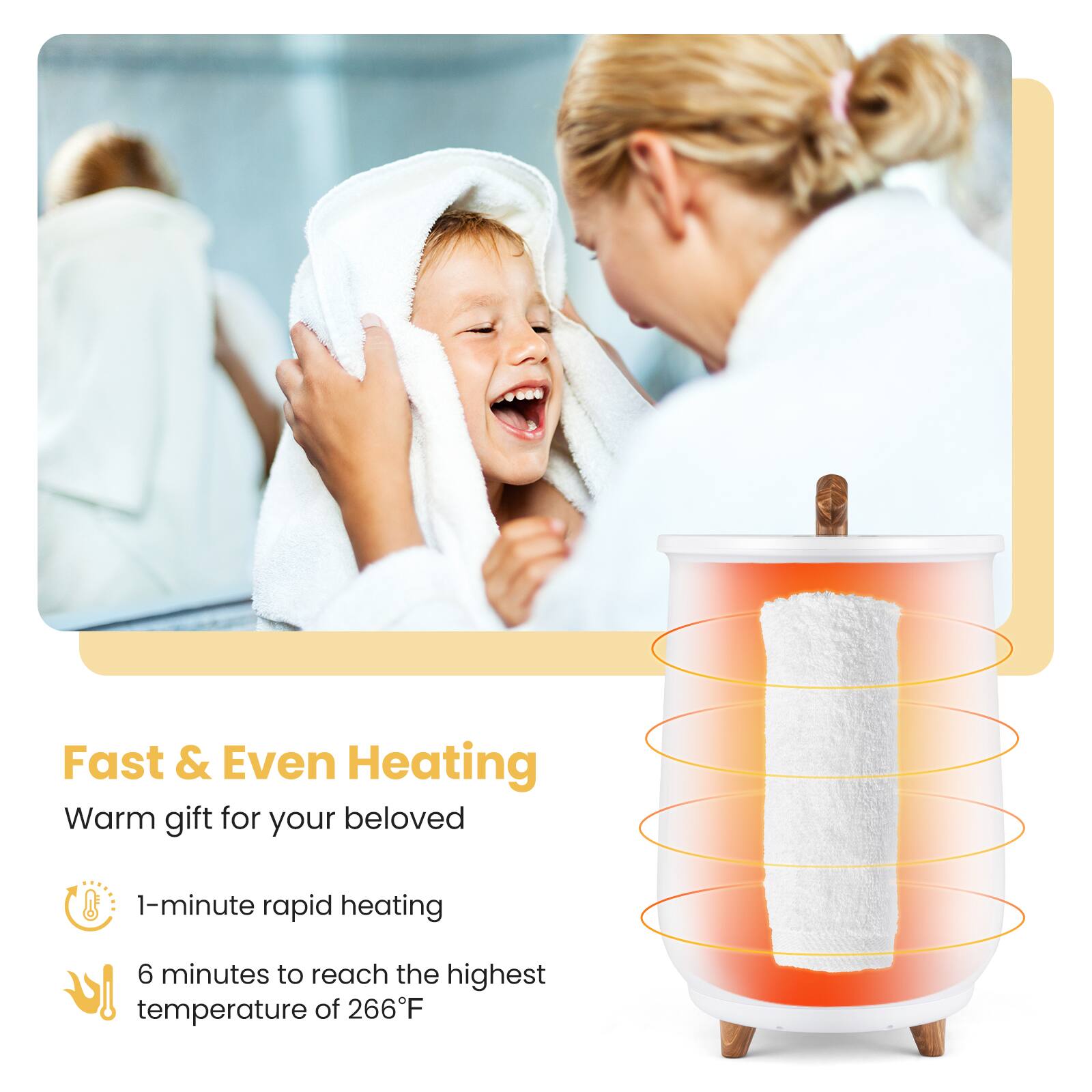Fast & Even Heating: Warm gift for your beloved. 1-minute rapid heating. 6 minutes to reach the highest temperature of 266F.