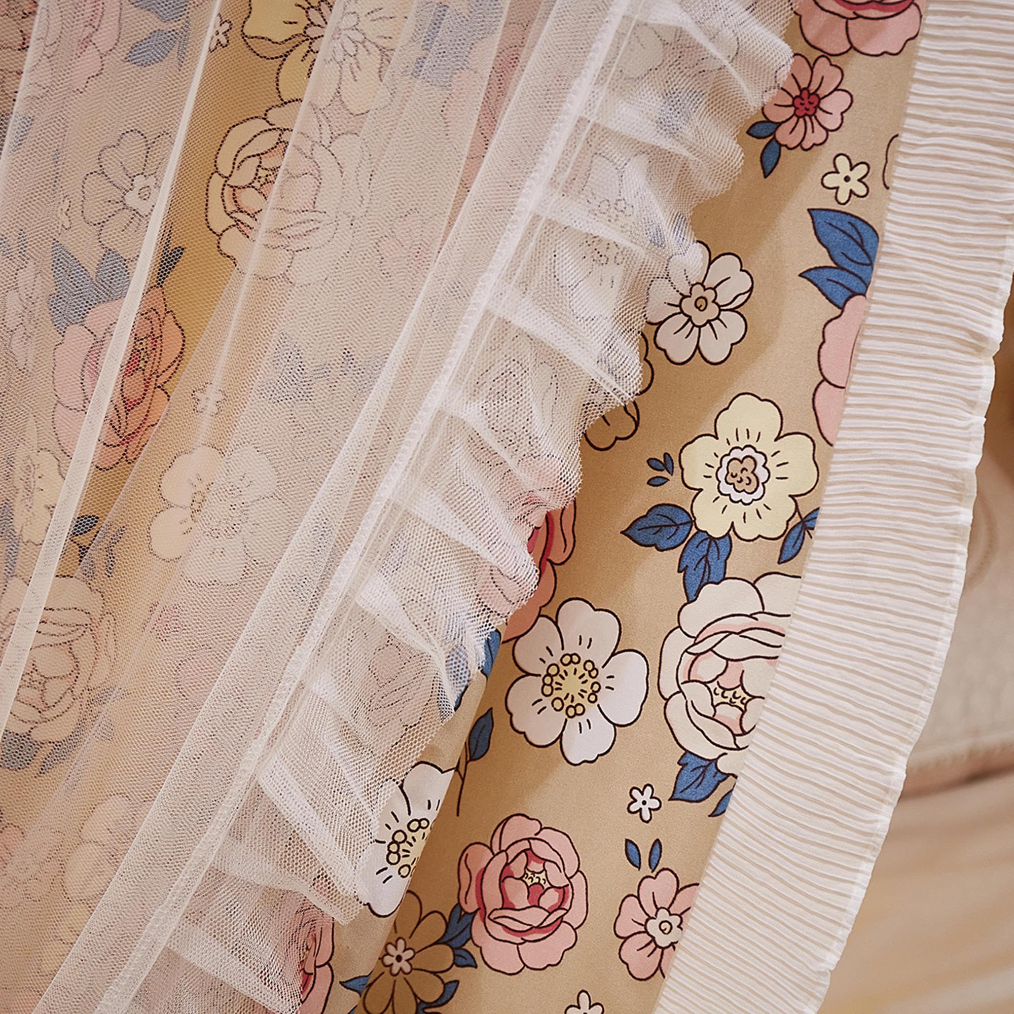 Alt View 7. Paradigms Interiors - Double Layer Princess Round Dome Bed Curtain For Adults Dreamy Mosquito Net Cute Bedroom Decoration Castle Pla - Gray Flowers/White.