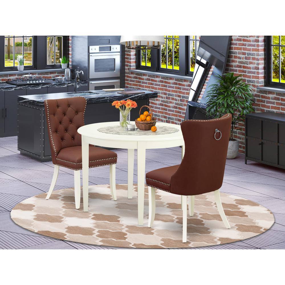 Left. East West Furniture - East West Furniture Boston 3 Piece Dining Room Set Contains a Round Kitchen Table and 2 Upholstered Parson Chairs - White.