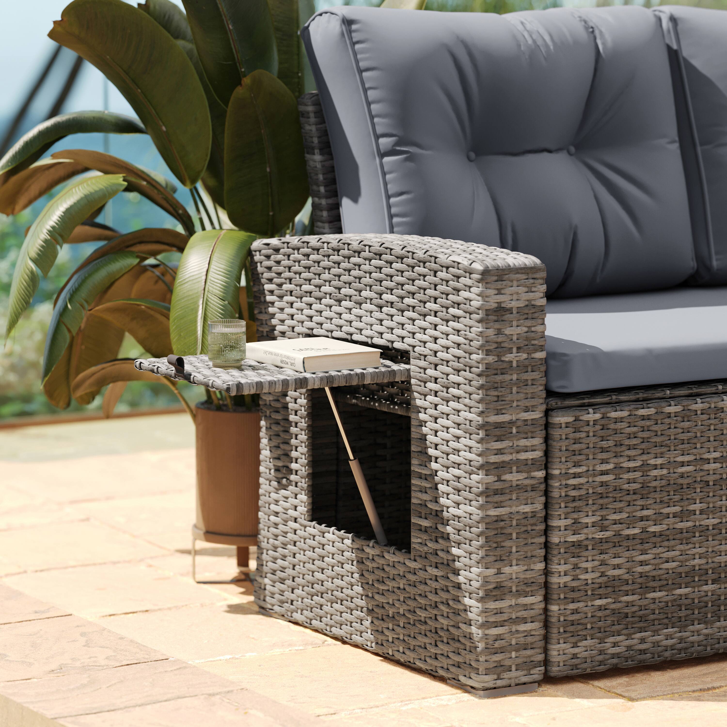 Alt View 3. Flash Furniture - Huck Indoor/Outdoor Wicker Rattan Conversation Set, L-Shaped Sofa with Dining Table, Weather Resistant Cushions, Gray - Gray.