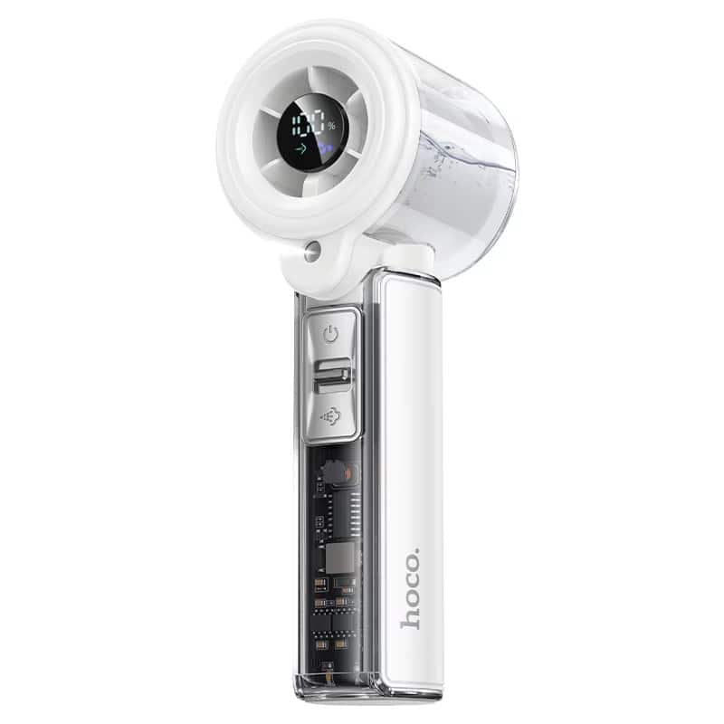 hoco. - HX613 Handheld Portable Fan with Cooling Mist, 100‑Level Airflow, LED Display - White