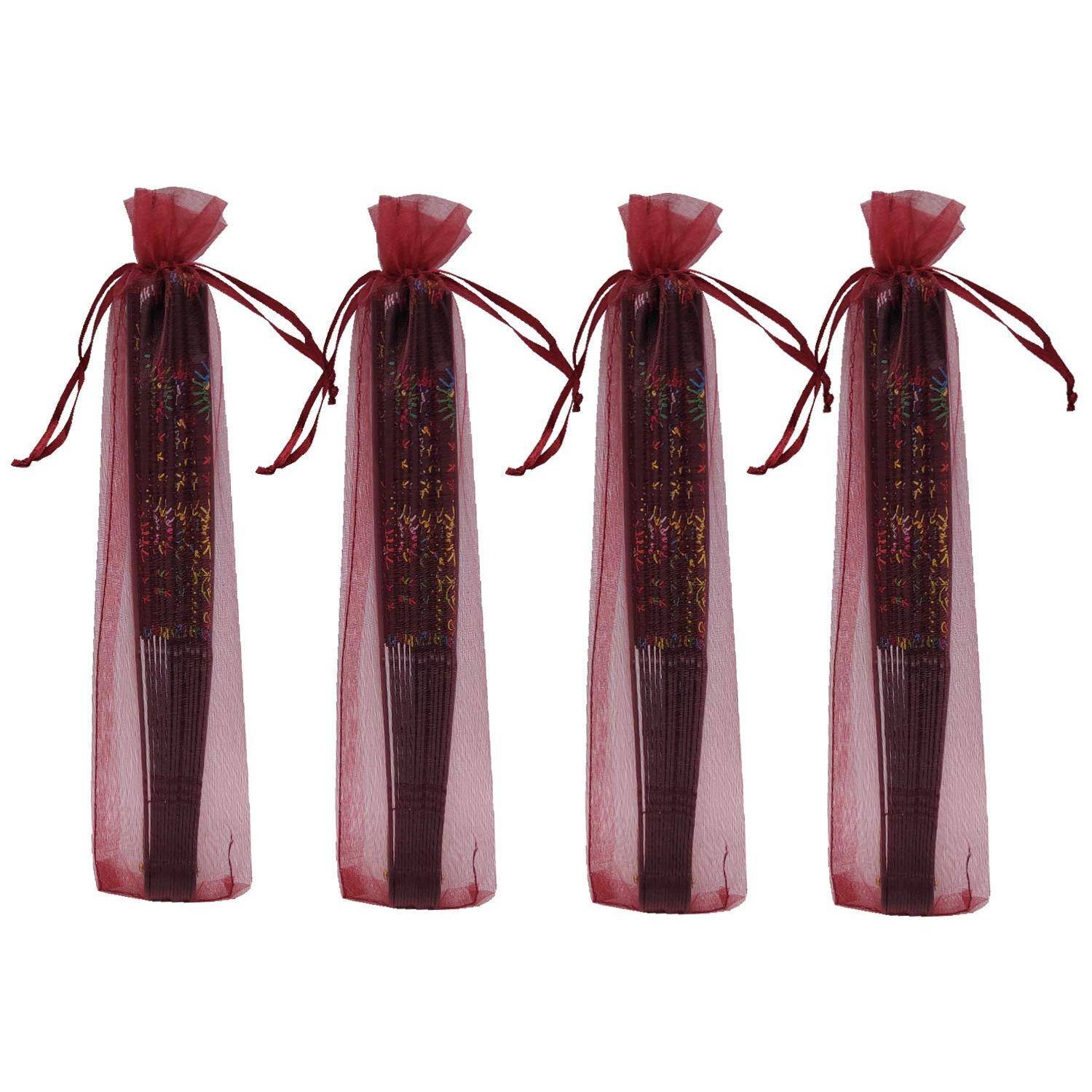 Alt View 1. Paradigms Interiors - Sheer Fan Organza Bags 2 6 Inch Folding Gift Bag Pouch With Drawstring Silk Pouches For Hand Fans wine Red - white.