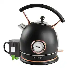 MegaChef - 1.9 Quart Half Circle Electric Tea Kettle with Thermostat in Matte - Black