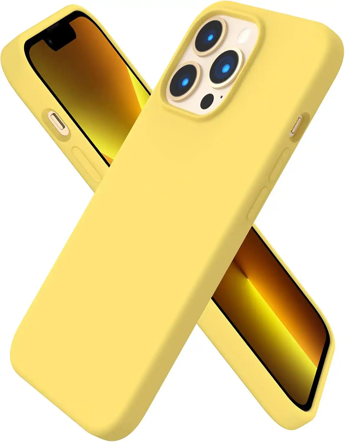 Front. Ornarto - ORNARTO Compatible with iPhone 13 Pro Case 6.1", Slim Liquid Silicone 3 Layers Full Covered Cover-Lemon Yellow - Lemon Yellow.