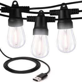 Brightech - Ambience Pro 24.5 Ft 1W 3000K Weatherproof LED Outdoor USB Powered Heavy Duty Shatterproof Edison Bulb String Lights - Classic Matte Black