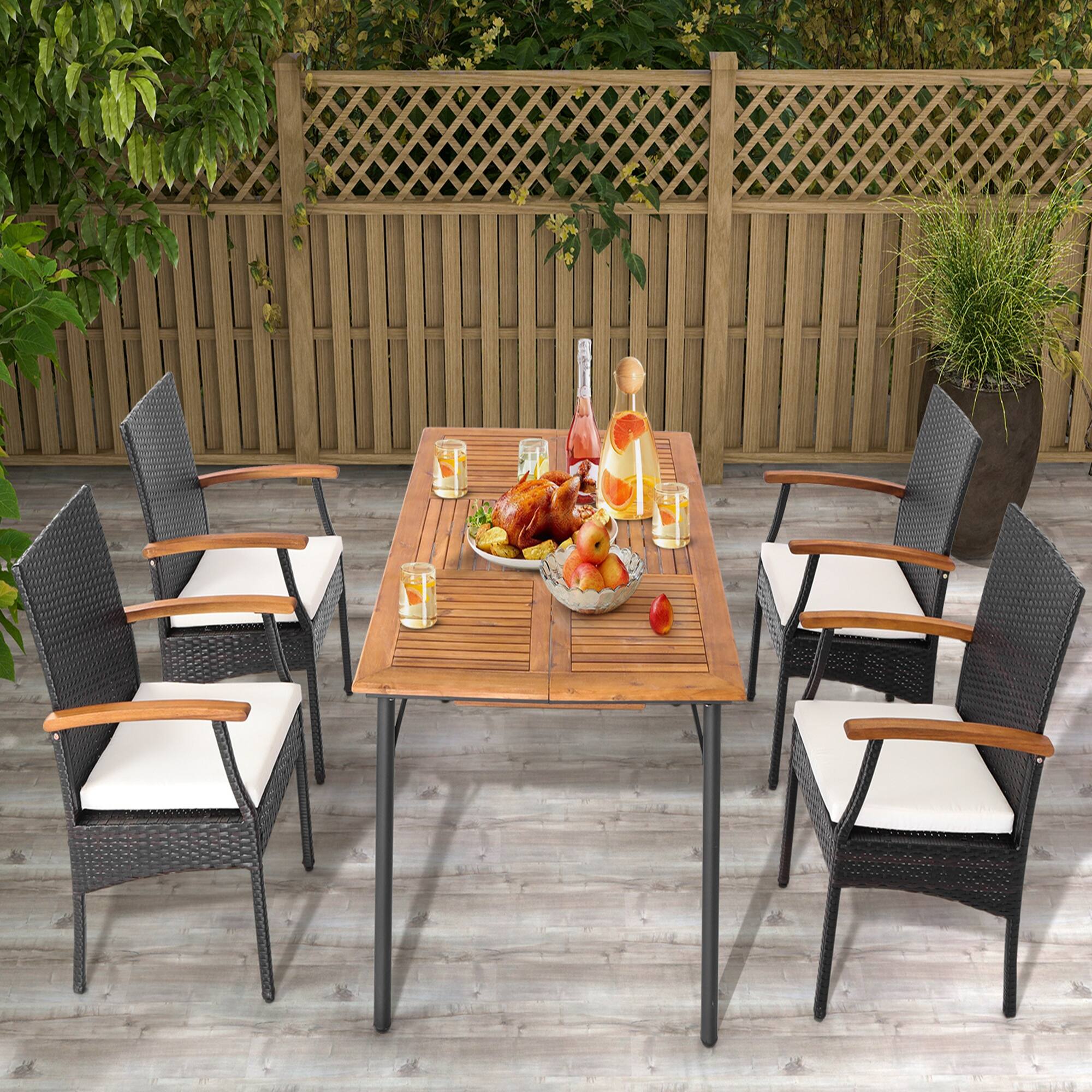 Alt View 3. Costway - Costway 2PCS Patio PE Wicker Chairs Acacia Wood Armrests with Soft Zippered Cushion Balcony - Mix Brown,White.