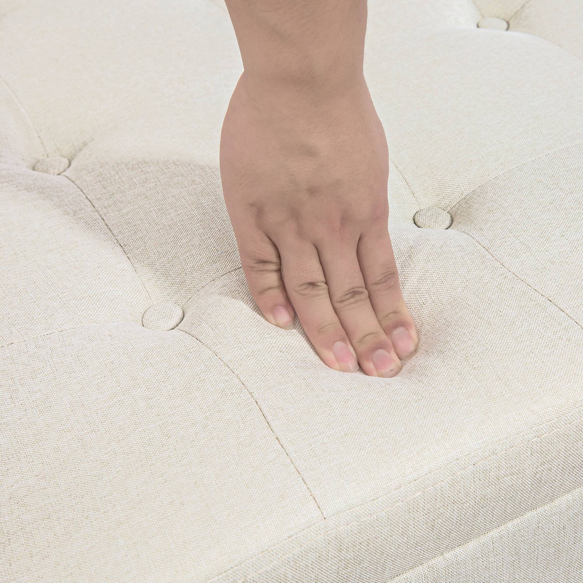 Alt View 9. Homcom - Fabric Tufted Square Storage Ottoman with Flip Top Seat Lid, Metal Hinge and Wood Frame for Living Room, Bedroom - Beige.