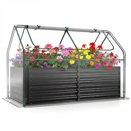 Front. Gymax - Gymax Raised Garden Bed w/ Cover 68'' x 33'' x 21'' Planter Box w/ Mini Greenhouse Black & Clear - Black.