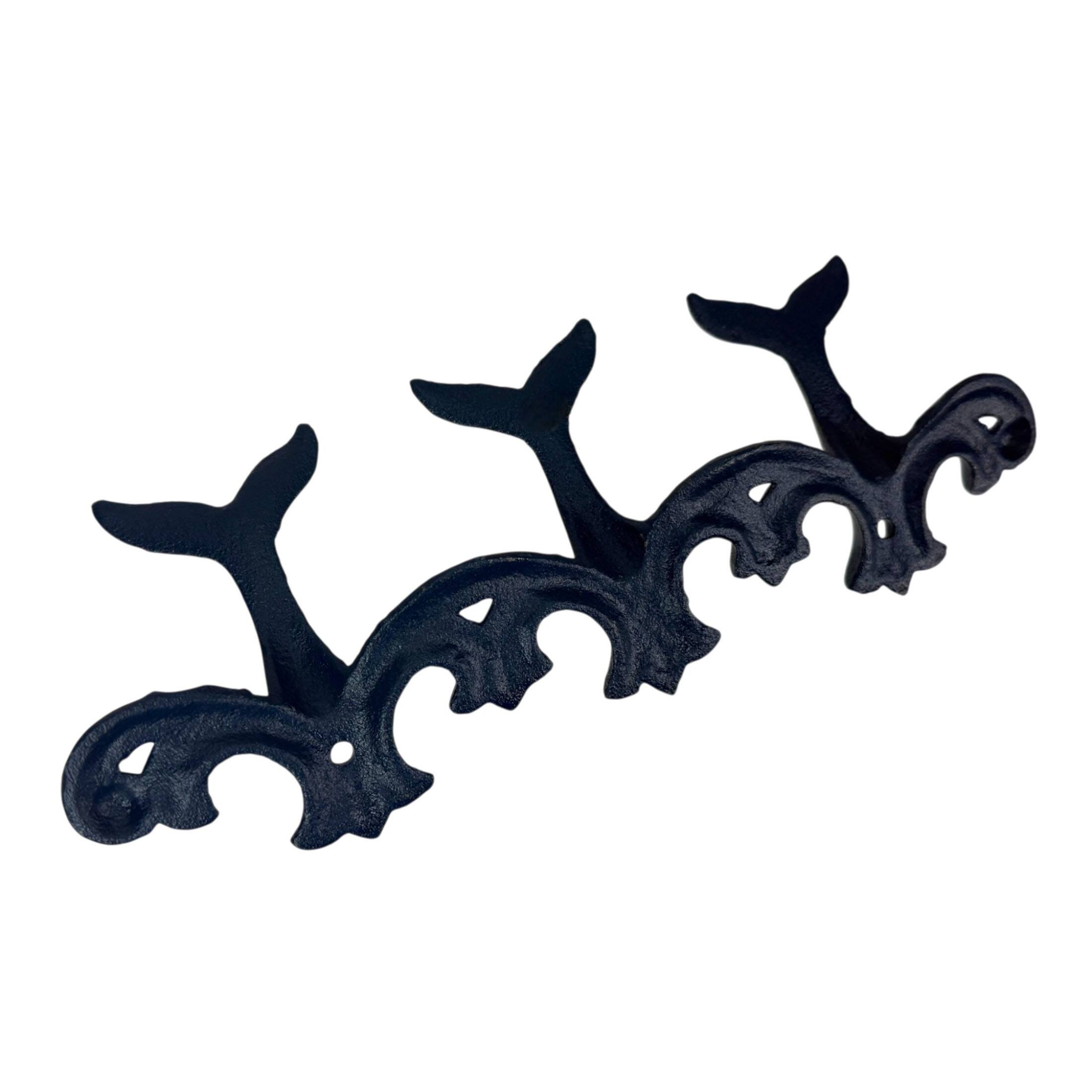 Alt View 2. Things2Die4 - Set of 2 Whale Tail Wall Hooks Cast Iron Blue Coastal Triple Hook 10.5 In - Blue.
