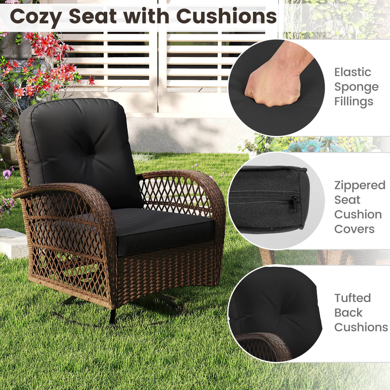 Cozy Seat with Cushions

- Elastic Sponge Fillings
- Zippered Seat Cushion Covers
- Tufted Back Cushions