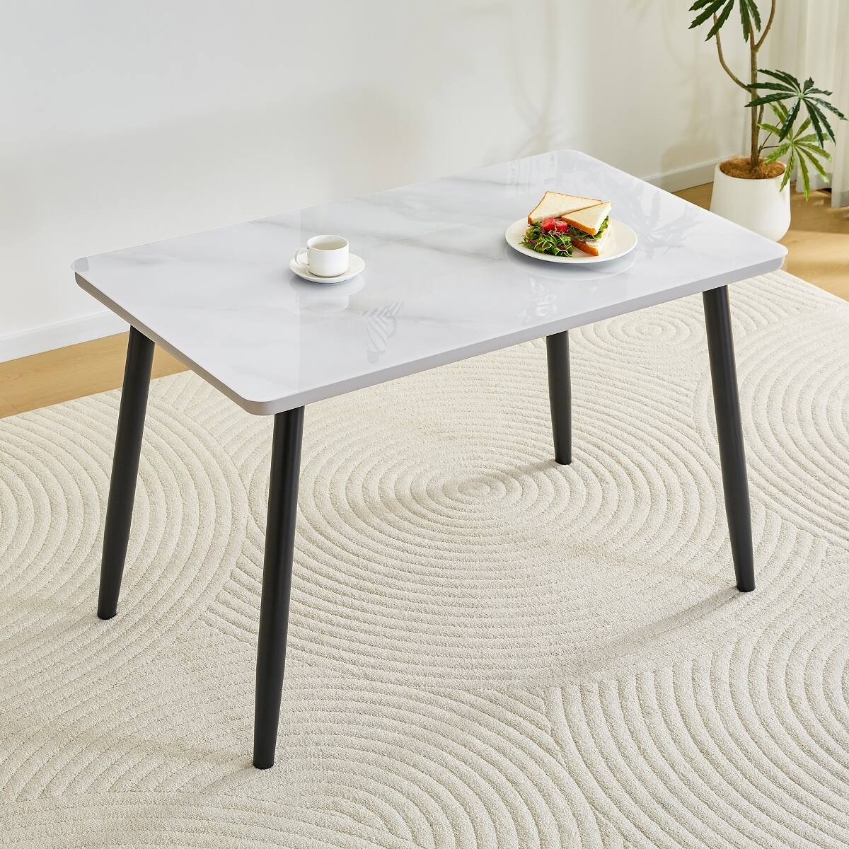 Loheer Rectangular Dining Table for 4 to 6 People, Tempered Glass Top ...