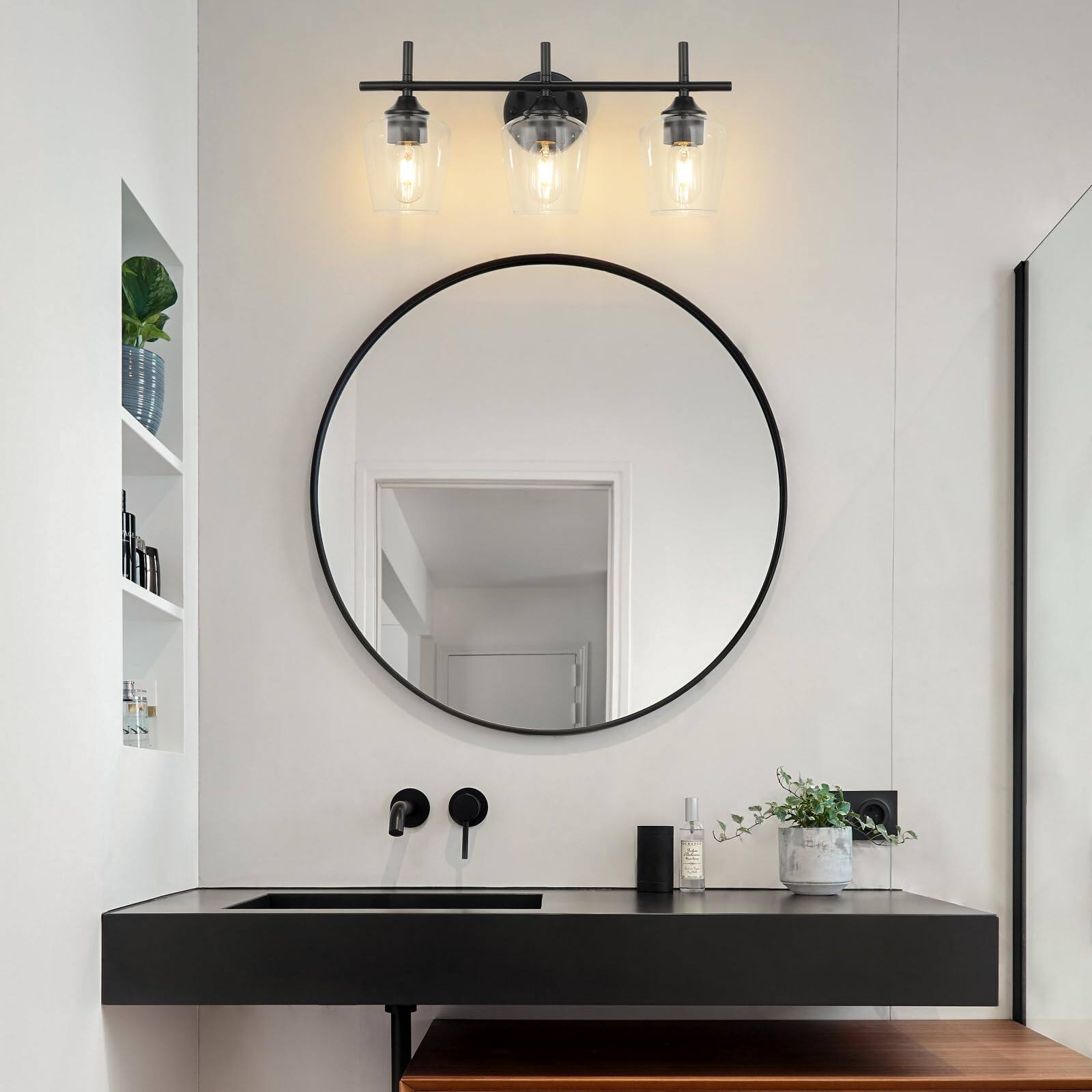 Alt View 5. Dazzling Pops - Bathroom Vanity Light Fixtures Lights Over Mirror Modern Lighting With Clear Glass Shade Wall Lamp For Bedr - Black 3 - Light.