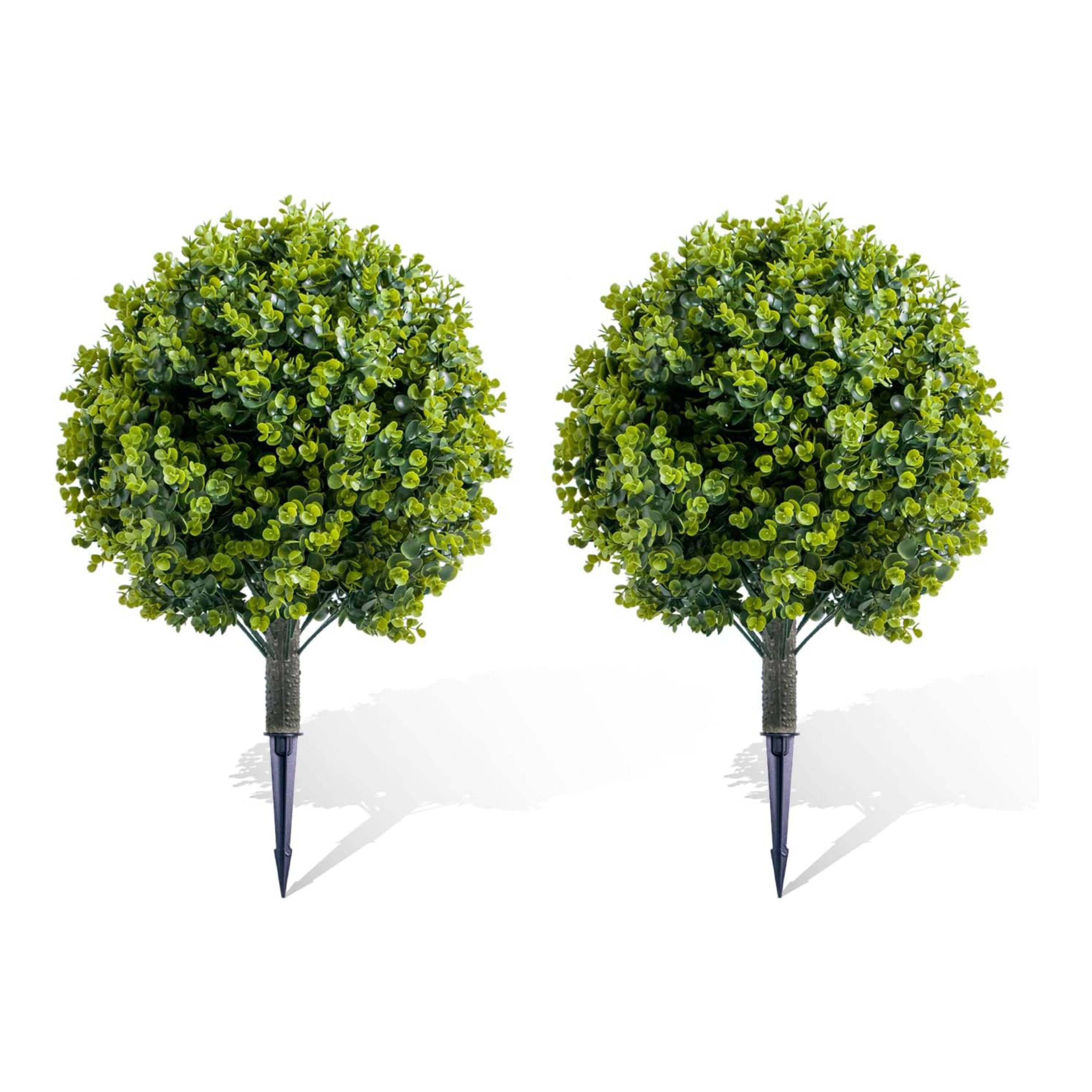 Acekool - Set of 2 Artificial Eucalyptus Topiary Ball Trees with Metal Stakes