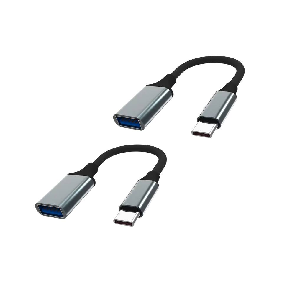 Front. Qixxronics - USB Type C (USB-C) to USB (USB-A) Adapter, USB Female to USB C Male Adapter (2 Pack) - Gray.