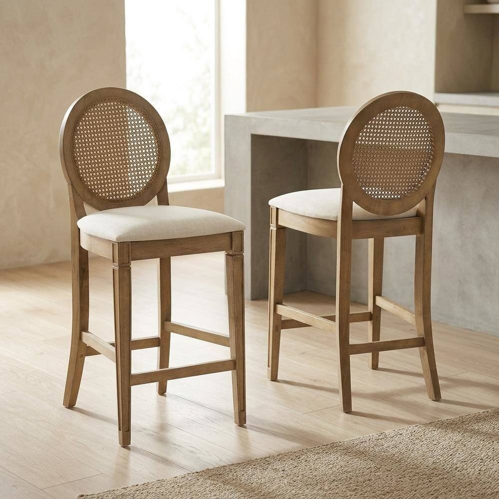 Alt View 5. FurniFact - Cane-Back Counter Stool Set with Stylish Design and Durable Frame - Driftwood.