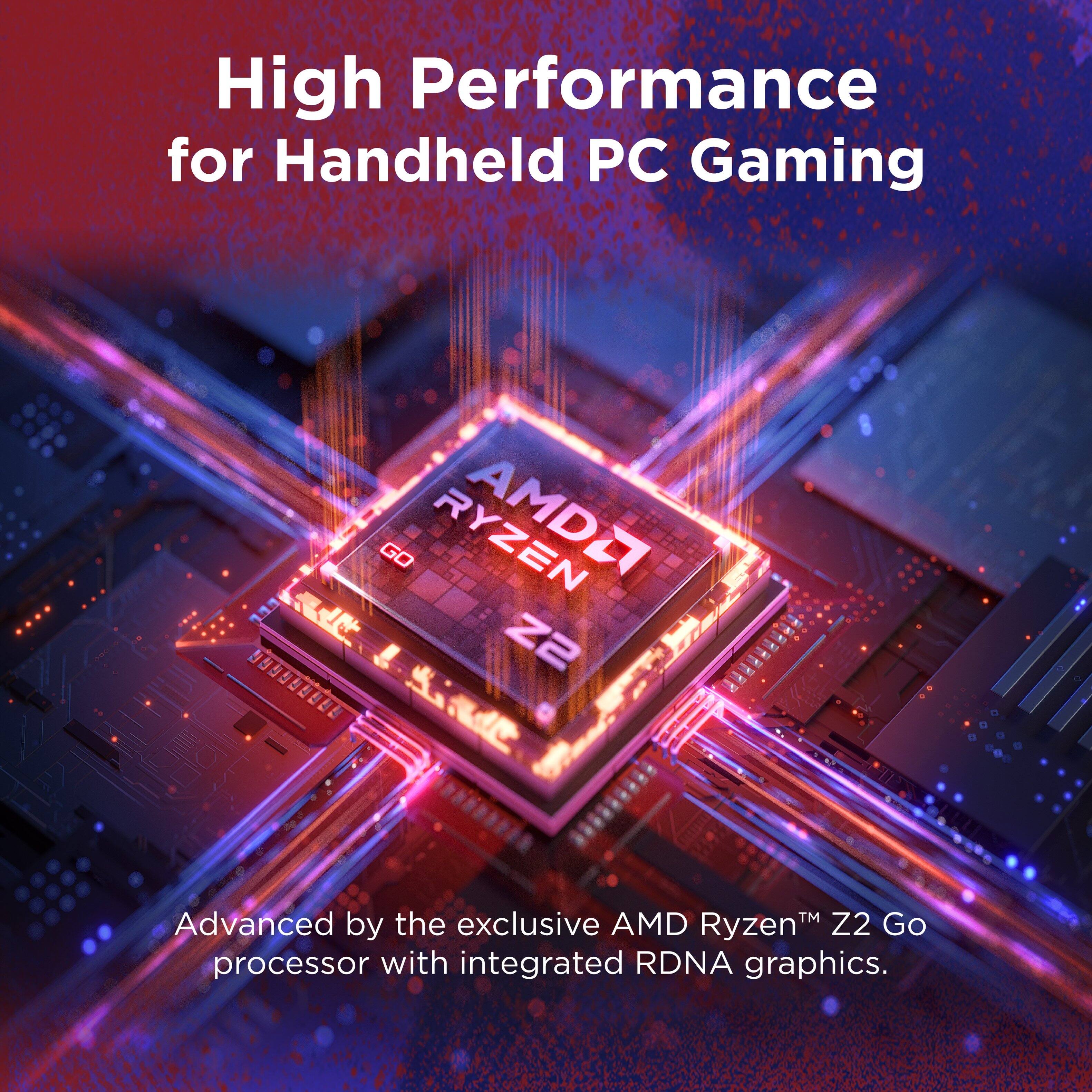 High Performance for Handheld PC Gaming: GO AMD Z2 Go processor with integrated RDNA graphics.