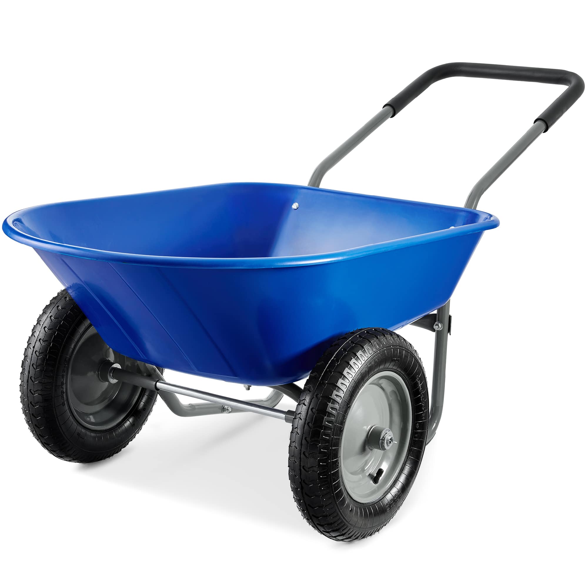 Front. Best Choice Products - Best Choice Products Dual-Wheel Home Wheelbarrow Yard Garden Cart for Lawn, Construction - Blue - Blue.