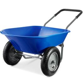 Best Choice Products - Dual-Wheel Home Wheelbarrow Yard Garden Cart for Lawn, Construction - Blue