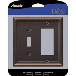 AMERELLE - Chelsea Aged 2 gang Stamped Steel Decorator/Toggle Wall Plate 1 pk - Bronze