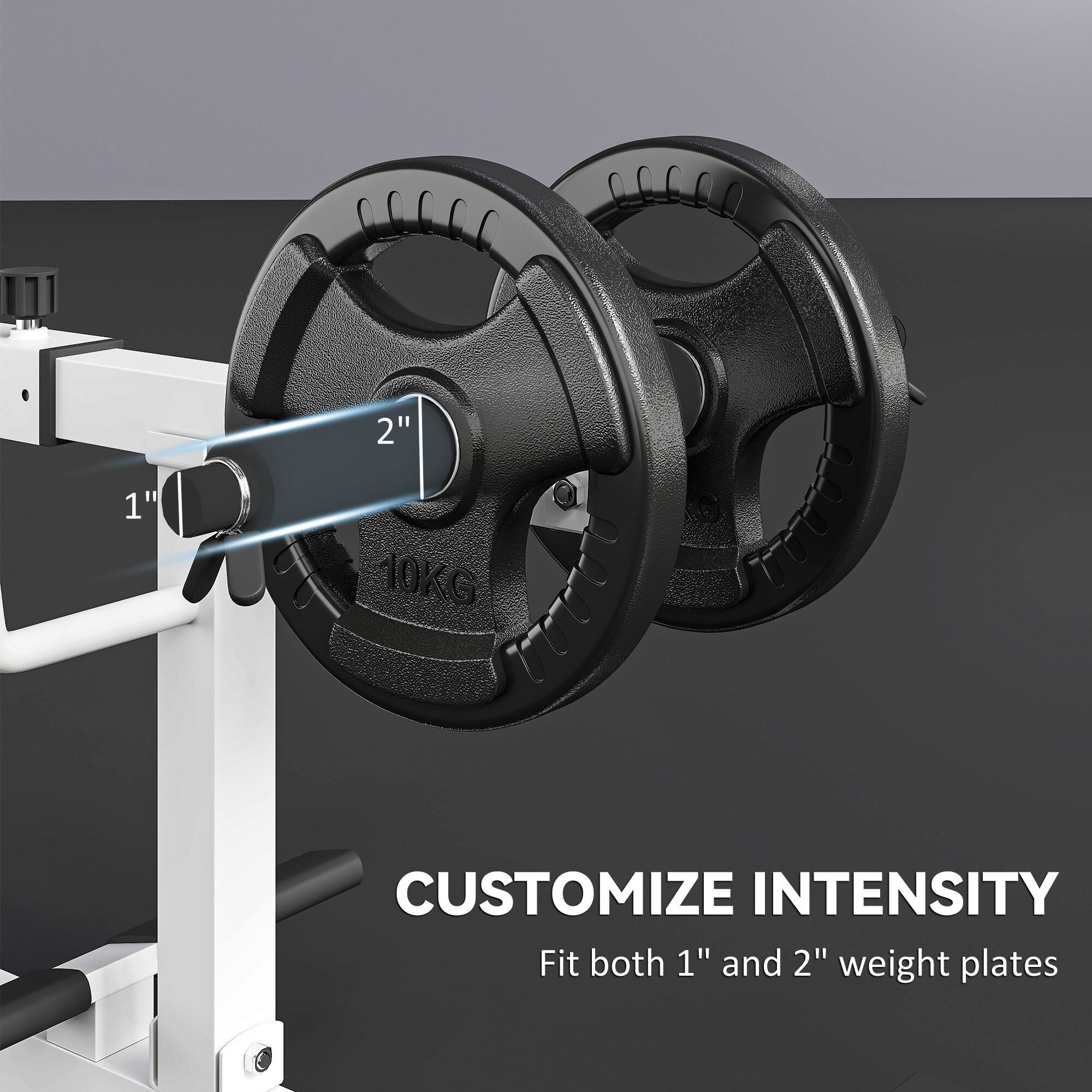 1" 2" 10KG

CUSTOMIZE INTENSITY

Fit both 1" and 2" weight plates