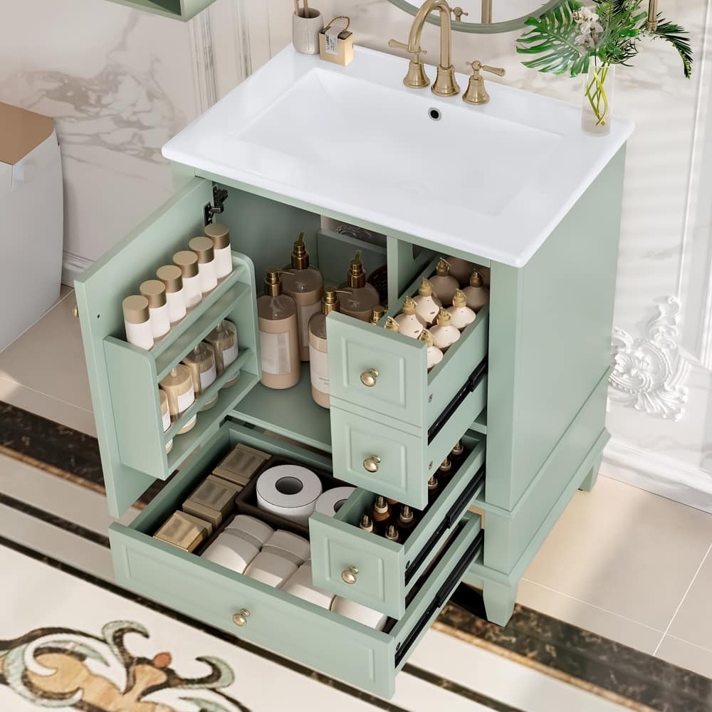 Loheer- 24 Inch Bathroom Vanity with Sink Freestanding Vanity Cabinet Modern Sink Cabinet for Small Bathrooms- Green