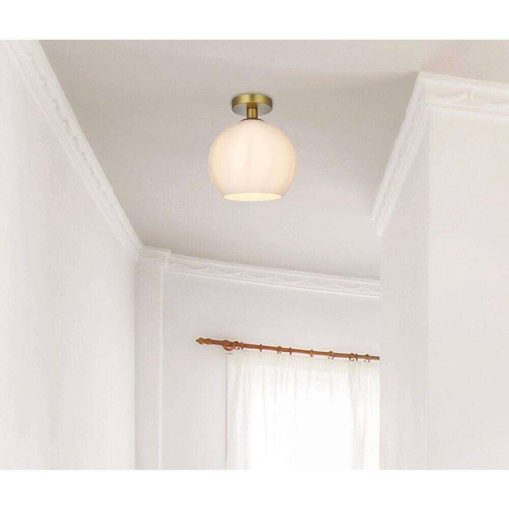 Alt View 5. Living District - Baxter 10 Inch Flush Mount Ceiling Light Frosted White Shade in Satin Gold - Satin Gold And Frosted White.