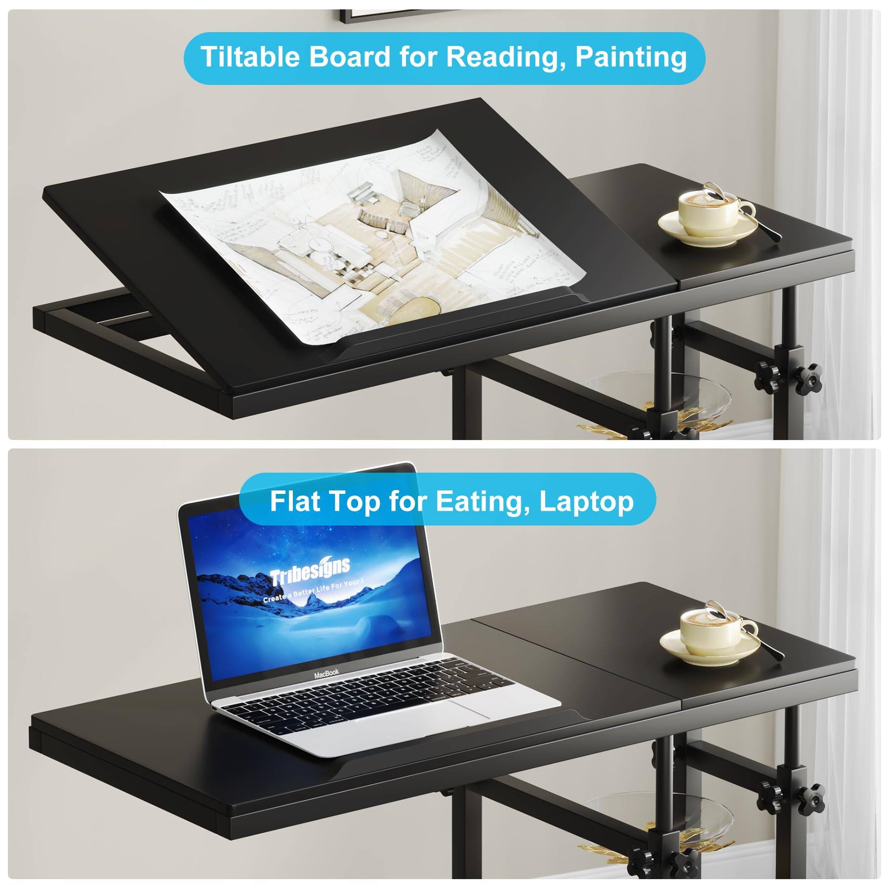 Tiltable Board for Reading, Painting  
Flat Top for Eating, Laptop  
Tribesigns Better Life For Your!  
Create  
MacBook