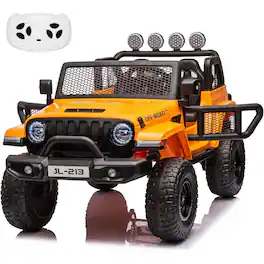 GARVEE - 24V 2-Seater 4WD Kids Ride On Truck, Electric Vehicle w/Remote, 2WD/4WD Switch, LED Lights, Music & Storage Trunk - Orange