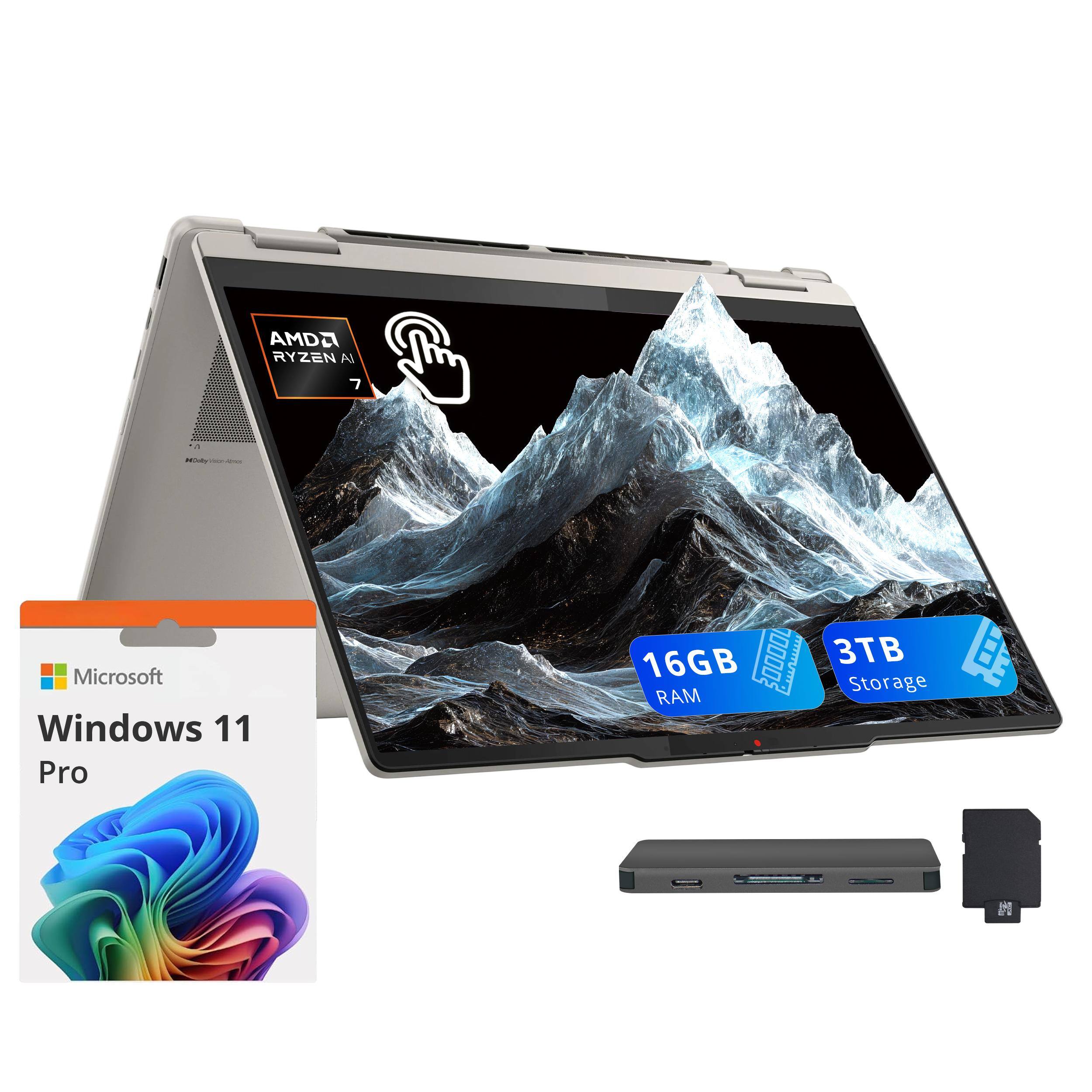 Lenovo - Yoga 7 14" Touchscreen 2-in-1 Laptop,AMD Ryzen AI 7 350,16GB RAM,2TB SSD+1TB Dock Station,Win 11 Pro - Seashell