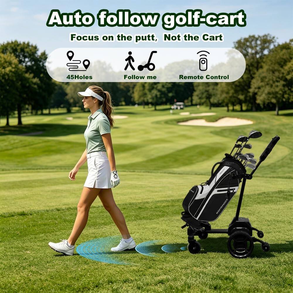 Auto follow golf-cart  
Focus on the putt, Not the Cart  
45Holes  
Follow me  
Remote Control