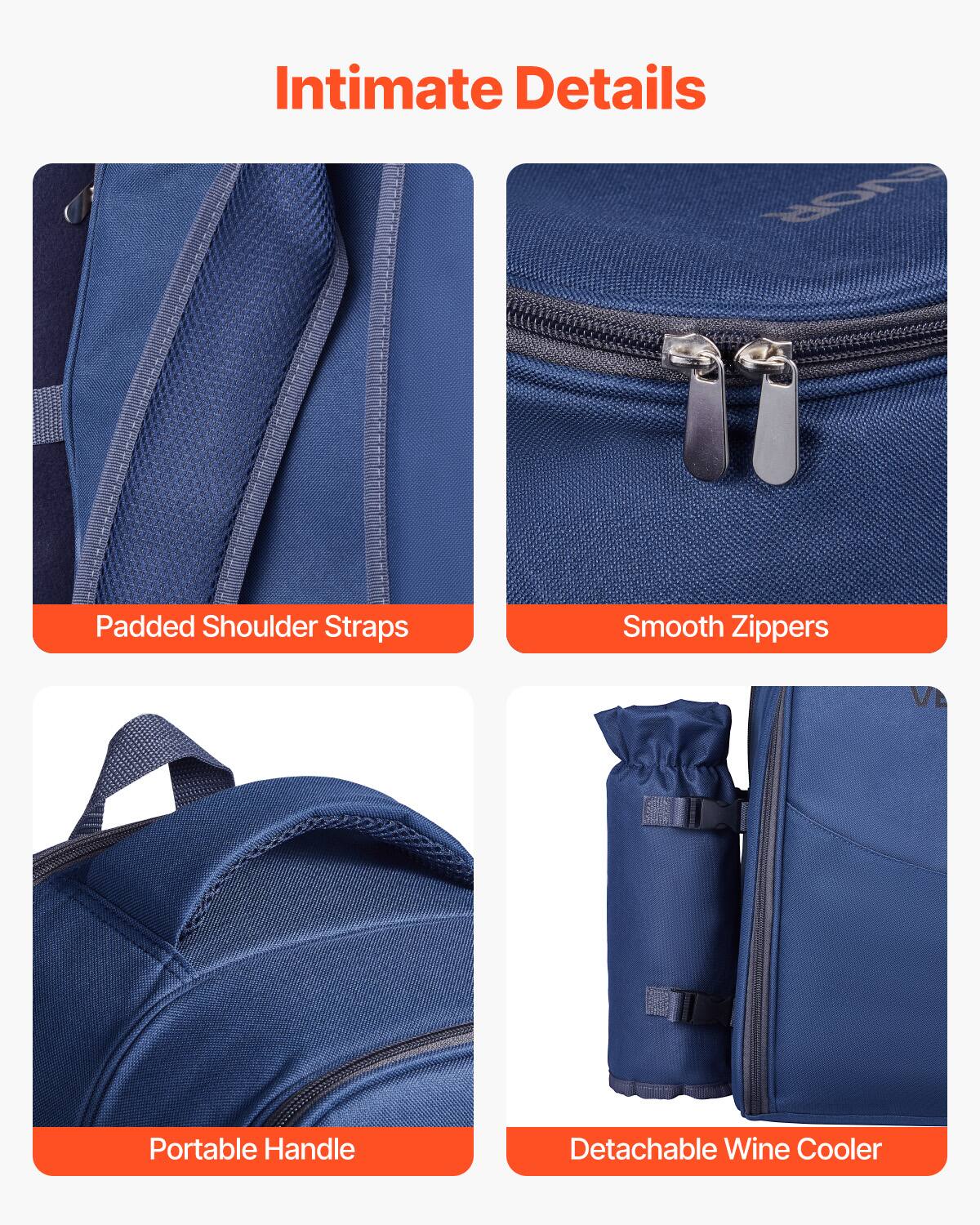 Intimate Details

- Padded Shoulder Straps
- Smooth Zippers
- Portable Handle
- Detachable Wine Cooler