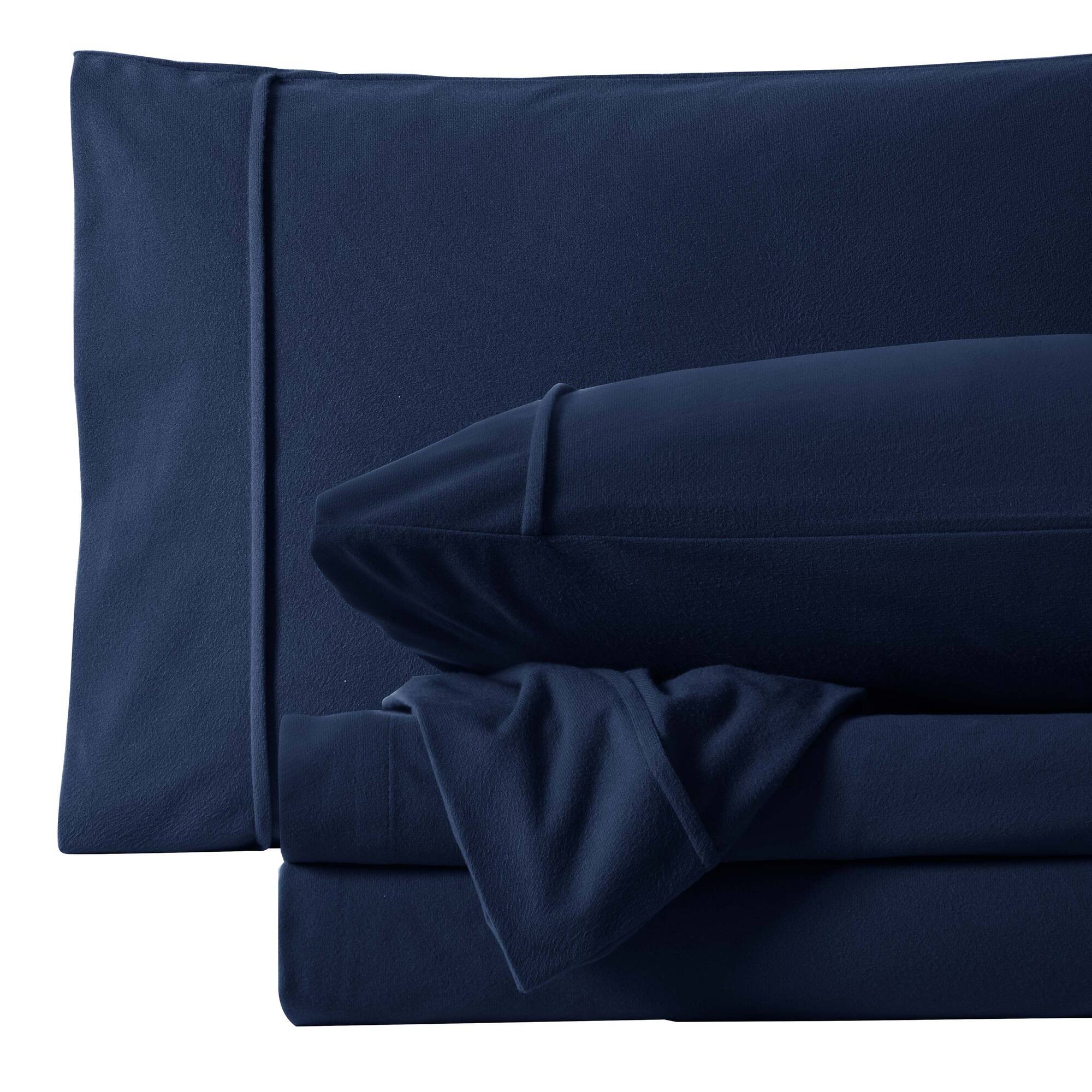 Angle. Sweet Home Collection - Solid Flannel Sheets Warm and Cozy Extra Deep Pockets, King - Navy Blue.