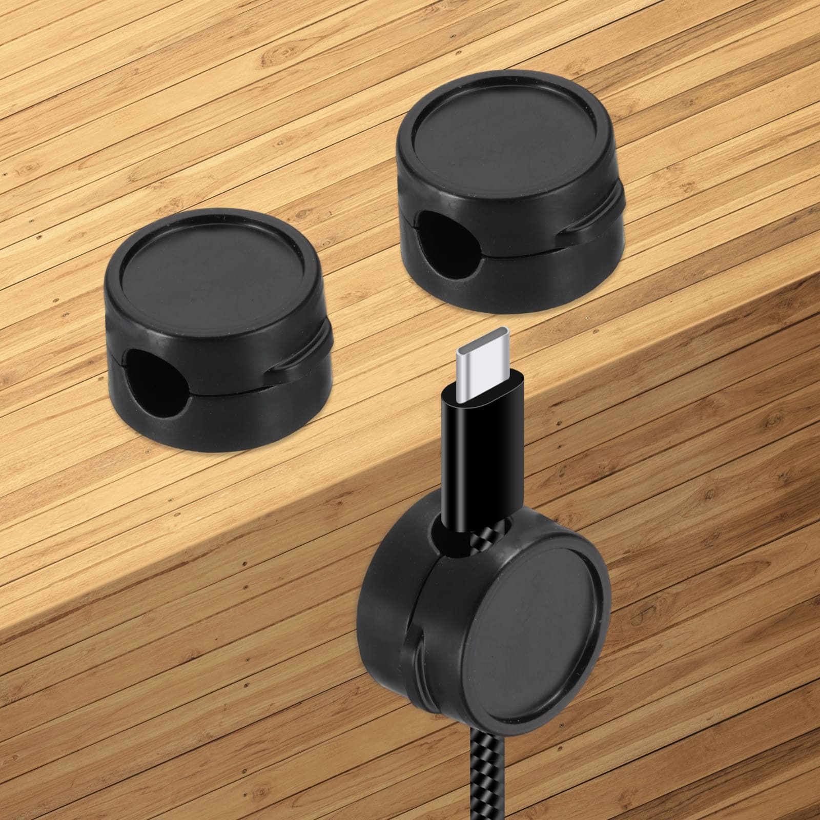 Unique Bargains - 3pcs Magnetic Spring Desk Cable Management Clips Adhesive Cord Holder Keeper for Office Desktop Wall Car - Black