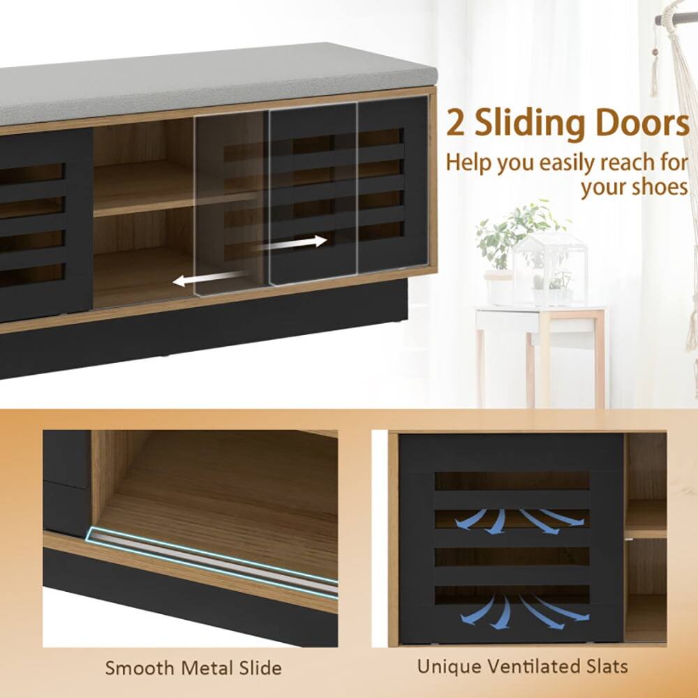 2 Sliding Doors  
Help you easily reach for your shoes  

Smooth Metal Slide  

Unique Ventilated Slats