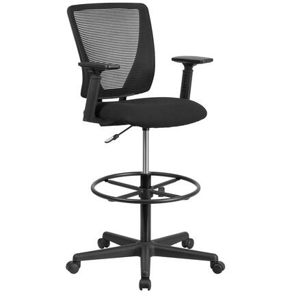 Front. Emma + Oliver - Ergonomic Mid-Back Mesh Drafting Chair with Fabric Seat, Adjustable Foot Ring and Arms - Black.